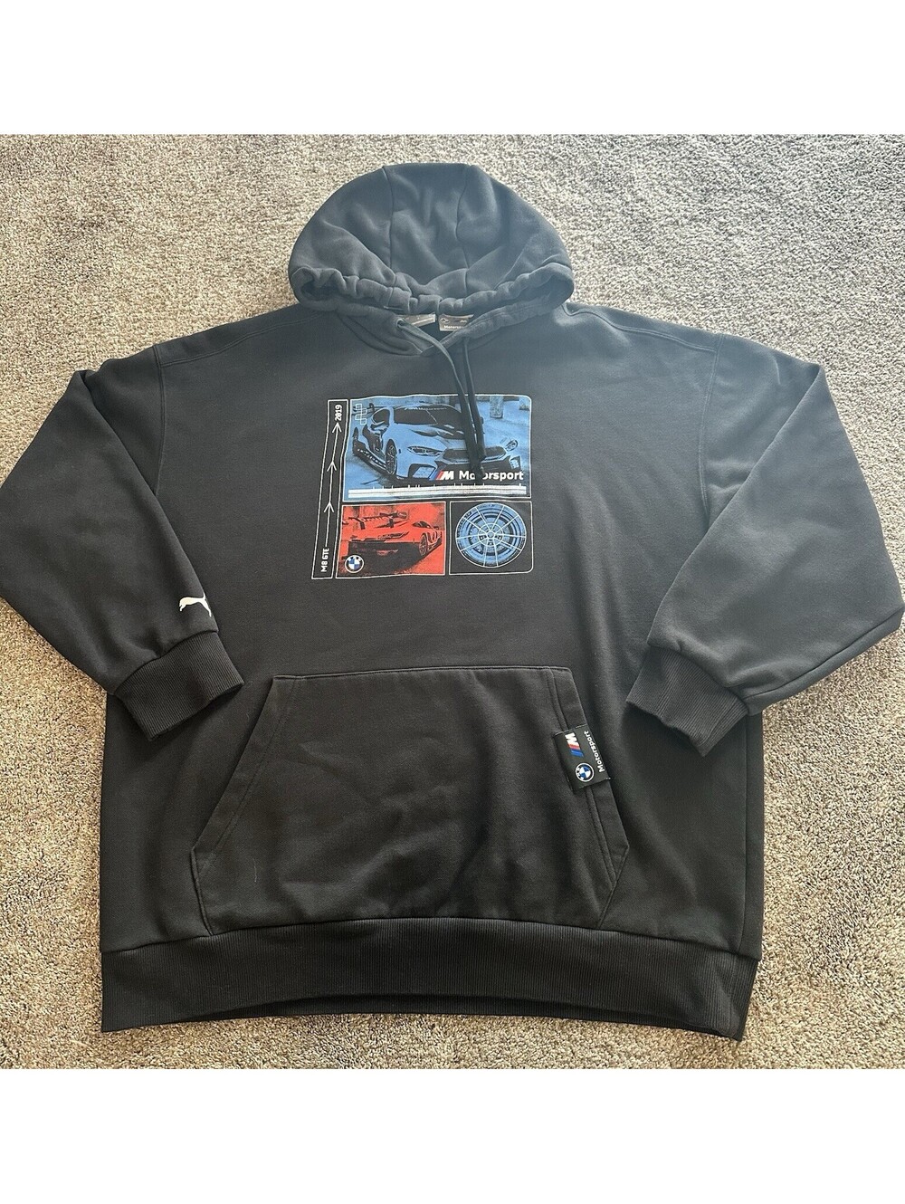 BMW Motorsport Hoodie Mens Large L Puma Black Sweatshirt Pullover Racing Cars